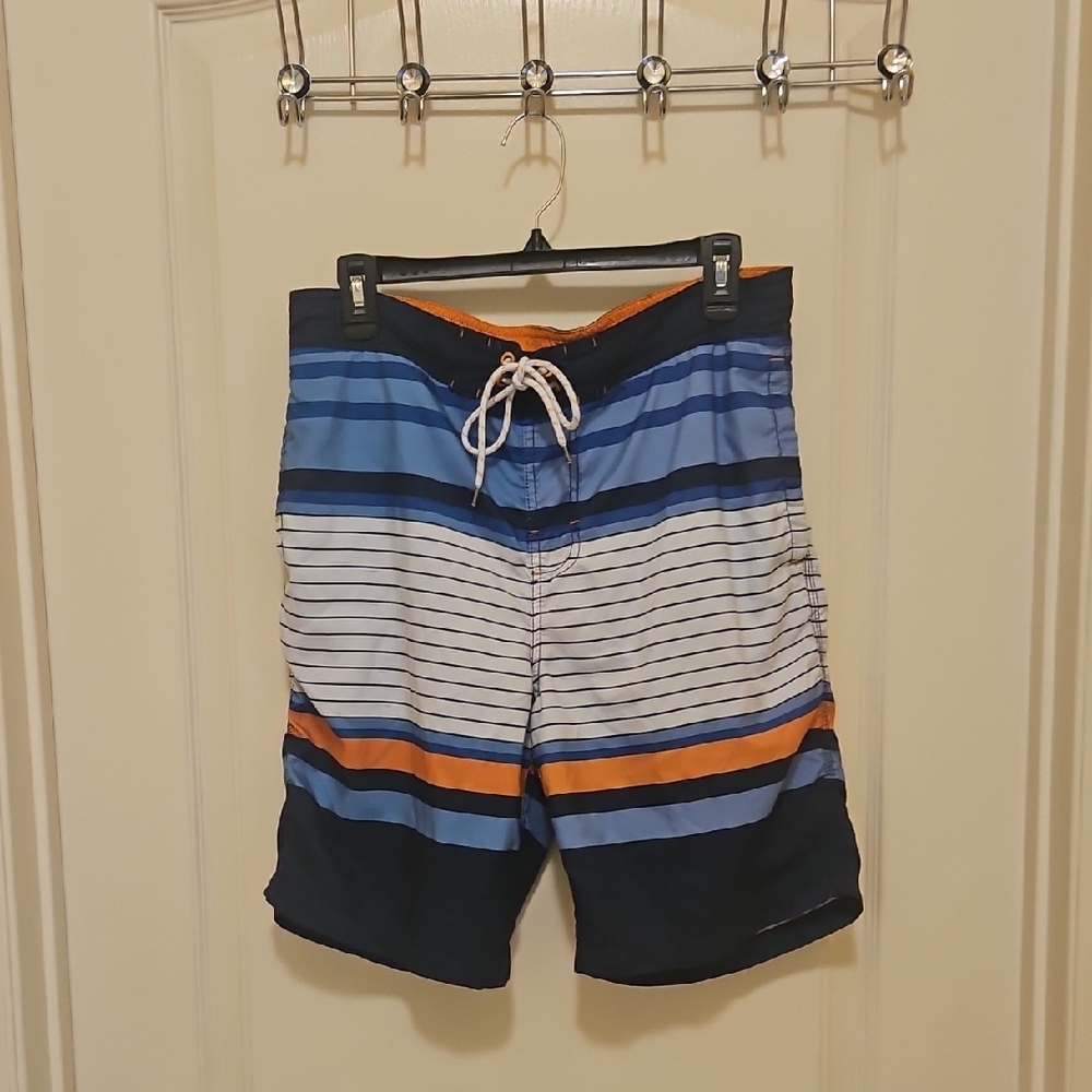 Goodfellow Swim Trunks Blue Orange white Med Adjustable Stretchy Back